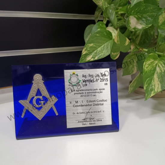 Placa em Acrílico Azul com...